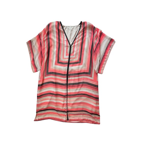 Adrianna Papell‎ Scarf Dress V-Neck Kimono Sleeves Pink Geometric Lined Plus 2X - Picture 1 of 13